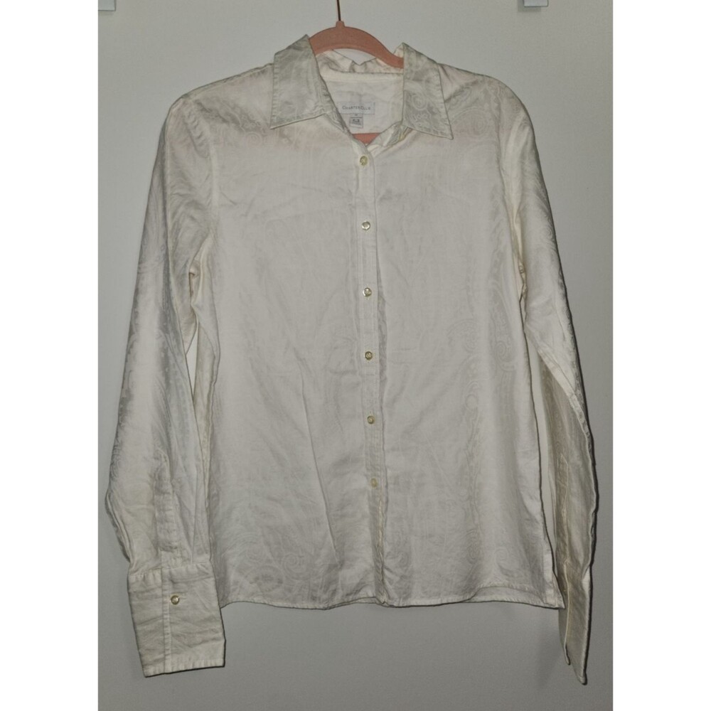 Charter Club Womens Sz 10/M White Paisley Button Up Long Sleeve Shirt Cotton